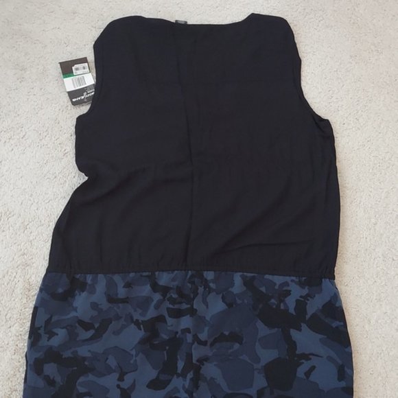 DKNY Sleeveless Camo Drawstring-Waist Jumpsuit in Blue & Black Sz L - Picture 3 of 14